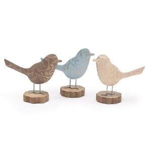 Set of 3 Tin Bird Shelf Sitter Display Figures in three colors Assorted NWT's